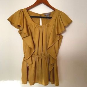 Kenar ruffled peplum blouse, mustard gold - Small